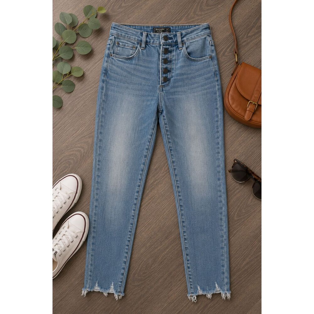 Abercrombie & Fitch Simone High Rise Ankle Button Fly Jeans Women Size 27/4 (448 - Picture 1 of 4